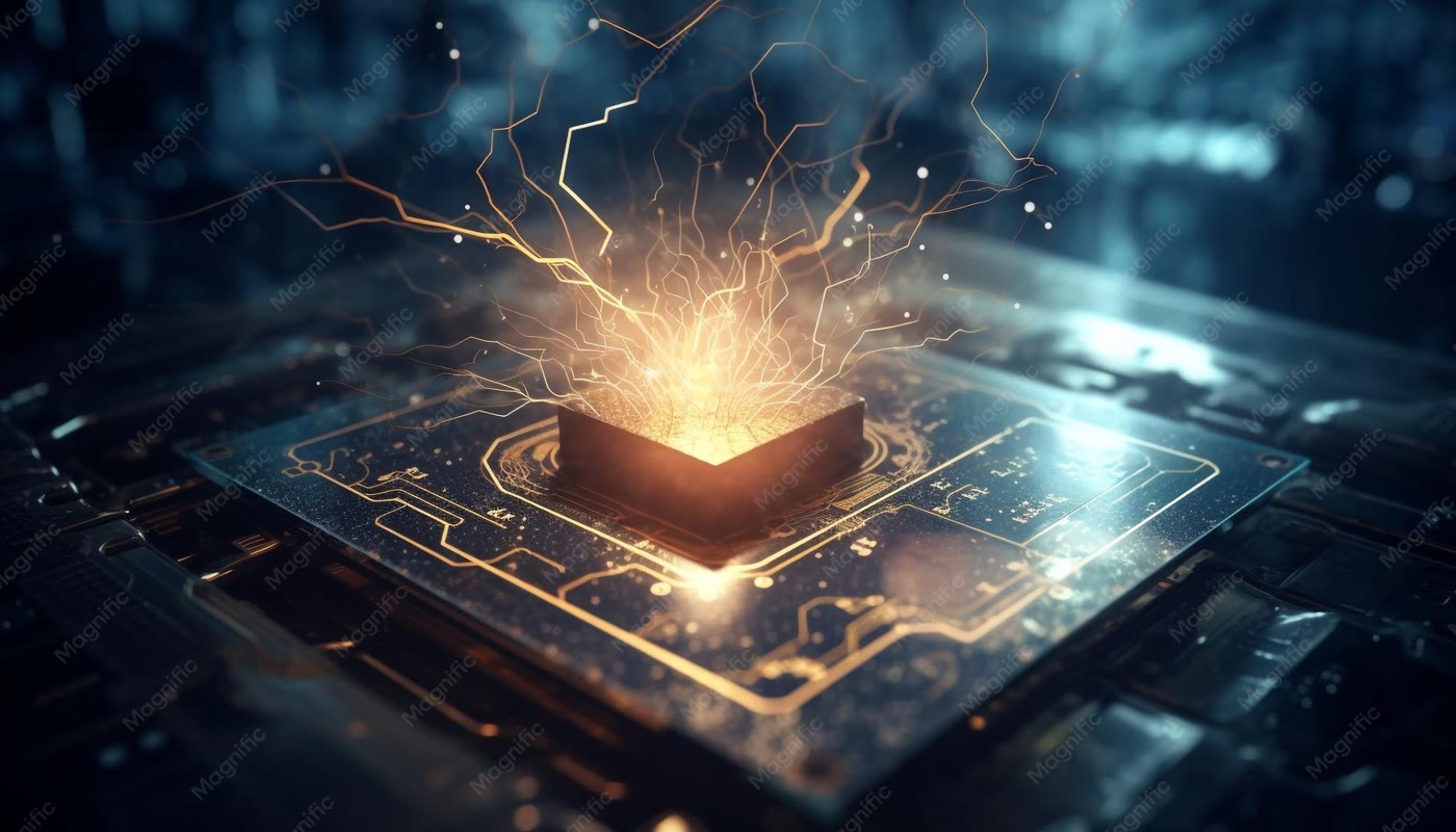 Leuchtender Computerchip als Sinnbild für Quantenhardware